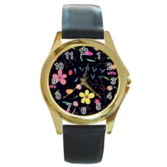 Beautiful Flower Plants Aesthetic Secret Garden Round Gold Metal Watch by Grandong