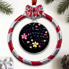 Beautiful Flower Plants Aesthetic Secret Garden Metal Red Ribbon Round Ornament by Grandong