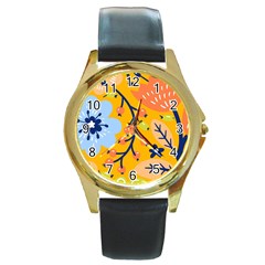 Floral Pattern Adorable Beautiful Aesthetic Secret Garden Round Gold Metal Watch by Grandong