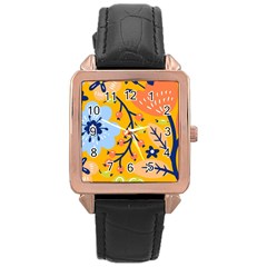 Floral Pattern Adorable Beautiful Aesthetic Secret Garden Rose Gold Leather Watch  by Grandong