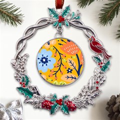 Floral Pattern Adorable Beautiful Aesthetic Secret Garden Metal X mas Wreath Holly Leaf Ornament by Grandong