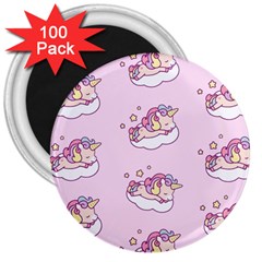 Unicorn Clouds Colorful Cute Pattern Sleepy 3  Magnets (100 Pack) by Grandong