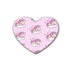 Unicorn Clouds Colorful Cute Pattern Sleepy Rubber Heart Coaster (4 Pack) by Grandong