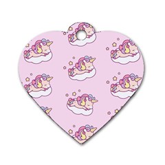 Unicorn Clouds Colorful Cute Pattern Sleepy Dog Tag Heart (one Side) by Grandong