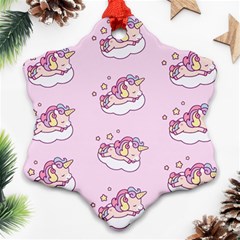 Unicorn Clouds Colorful Cute Pattern Sleepy Snowflake Ornament (two Sides) by Grandong