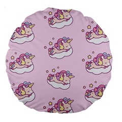 Unicorn Clouds Colorful Cute Pattern Sleepy Large 18  Premium Round Cushions by Grandong