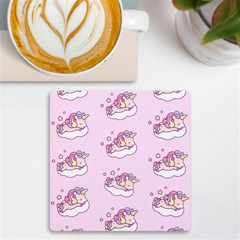 Unicorn Clouds Colorful Cute Pattern Sleepy Uv Print Square Tile Coaster  by Grandong