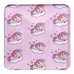 Unicorn Clouds Colorful Cute Pattern Sleepy Square Glass Fridge Magnet (4 Pack) by Grandong