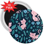 Cat Cute Flowers Leaves Pattern 3  Magnets (10 pack)  Front