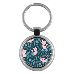 Cat Cute Flowers Leaves Pattern Key Chain (round) by Grandong