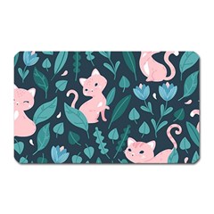 Cat Cute Flowers Leaves Pattern Magnet (rectangular) by Grandong