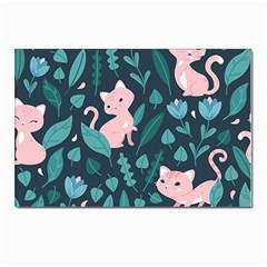 Cat Cute Flowers Leaves Pattern Postcards 5  X 7  (pkg Of 10) by Grandong