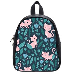 Cat Cute Flowers Leaves Pattern School Bag (small) by Grandong