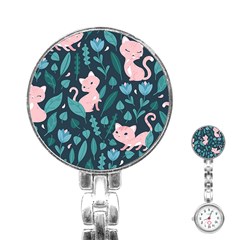 Cat Cute Flowers Leaves Pattern Stainless Steel Nurses Watch by Grandong