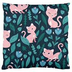 Cat Cute Flowers Leaves Pattern Standard Premium Plush Fleece Cushion Case (two Sides) by Grandong