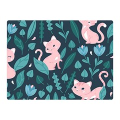 Cat Cute Flowers Leaves Pattern Two Sides Premium Plush Fleece Blanket (mini) by Grandong