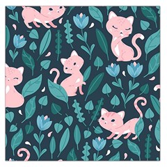 Cat Cute Flowers Leaves Pattern Square Satin Scarf (36  X 36 ) by Grandong