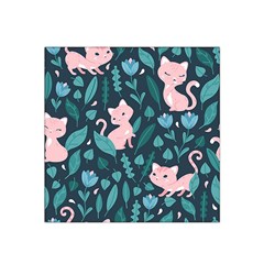 Cat Cute Flowers Leaves Pattern Satin Bandana Scarf 22  X 22  by Grandong