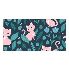 Cat Cute Flowers Leaves Pattern Satin Shawl 45  X 80  by Grandong