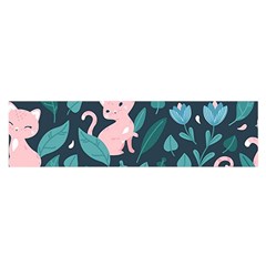 Cat Cute Flowers Leaves Pattern Oblong Satin Scarf (16  X 60 ) by Grandong