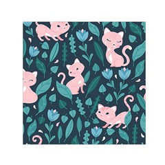 Cat Cute Flowers Leaves Pattern Square Satin Scarf (30  X 30 ) by Grandong