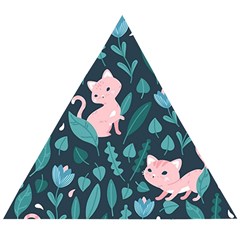 Cat Cute Flowers Leaves Pattern Wooden Puzzle Triangle by Grandong