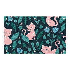 Cat Cute Flowers Leaves Pattern Banner And Sign 5  X 3  by Grandong