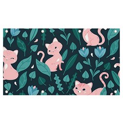 Cat Cute Flowers Leaves Pattern Banner And Sign 7  X 4  by Grandong