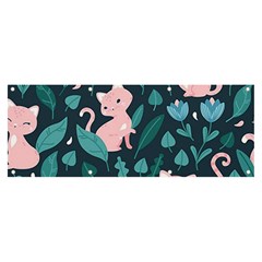 Cat Cute Flowers Leaves Pattern Banner And Sign 8  X 3  by Grandong