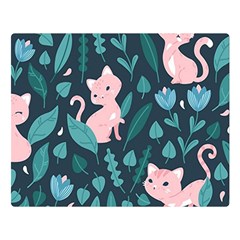 Cat Cute Flowers Leaves Pattern Premium Plush Fleece Blanket (large) by Grandong