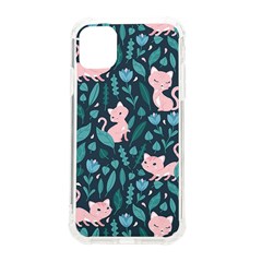 Cat Cute Flowers Leaves Pattern Iphone 11 Tpu Uv Print Case by Grandong