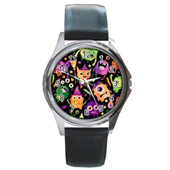 Fun Halloween Monsters Round Metal Watch by Grandong