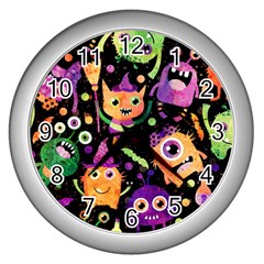 Fun Halloween Monsters Wall Clock (silver) by Grandong