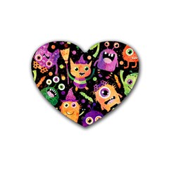 Fun Halloween Monsters Rubber Heart Coaster (4 Pack) by Grandong