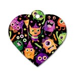 Fun Halloween Monsters Dog Tag Heart (One Side) Front