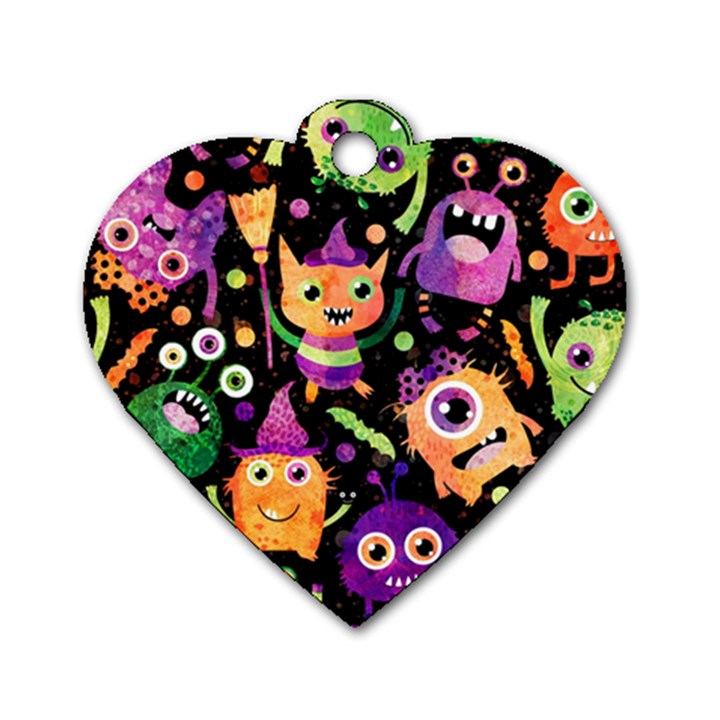 Fun Halloween Monsters Dog Tag Heart (One Side)