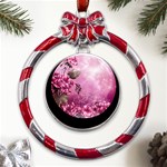 24 RISE. Metal Red Ribbon Round Ornament Front