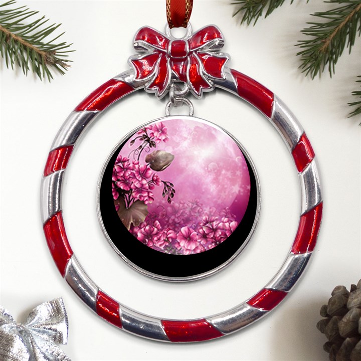 24 RISE. Metal Red Ribbon Round Ornament