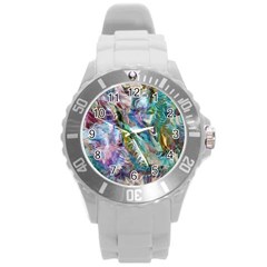 Flowing Patterns Round Plastic Sport Watch (l) by kaleidomarblingart