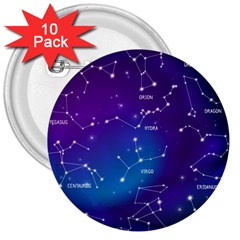 Realistic Night Sky Poster With Constellations 3  Buttons (10 Pack)  by Grandong