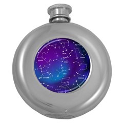 Realistic Night Sky Poster With Constellations Round Hip Flask (5 Oz) by Grandong