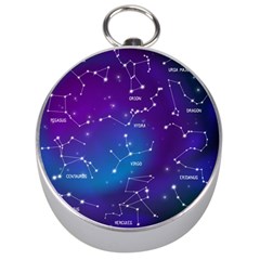 Realistic Night Sky Poster With Constellations Silver Compasses by Grandong