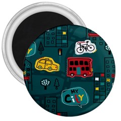 Seamless Pattern Hand Drawn With Vehicles Buildings Road 3  Magnets by Grandong