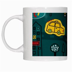 Seamless Pattern Hand Drawn With Vehicles Buildings Road White Mug by Grandong