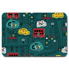 Seamless Pattern Hand Drawn With Vehicles Buildings Road Large Doormat by Grandong