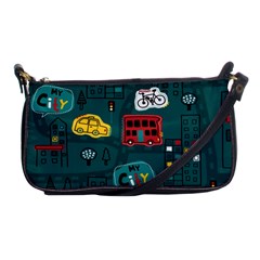 Seamless Pattern Hand Drawn With Vehicles Buildings Road Shoulder Clutch Bag by Grandong