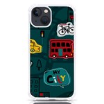 Seamless Pattern Hand Drawn With Vehicles Buildings Road iPhone 13 TPU UV Print Case Front