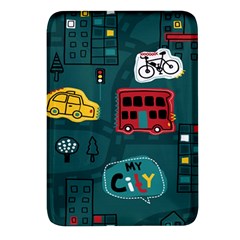 Seamless Pattern Hand Drawn With Vehicles Buildings Road Rectangular Glass Fridge Magnet (4 Pack) by Grandong