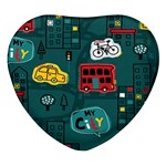 Seamless Pattern Hand Drawn With Vehicles Buildings Road Heart Glass Fridge Magnet (4 pack) Front