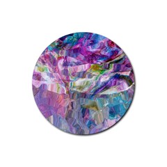 Fuchsia On Turquoise Flow Rubber Round Coaster (4 Pack) by kaleidomarblingart